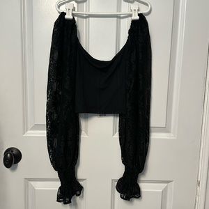 Urban Outfitters Black Lace Sleeve Crop Top